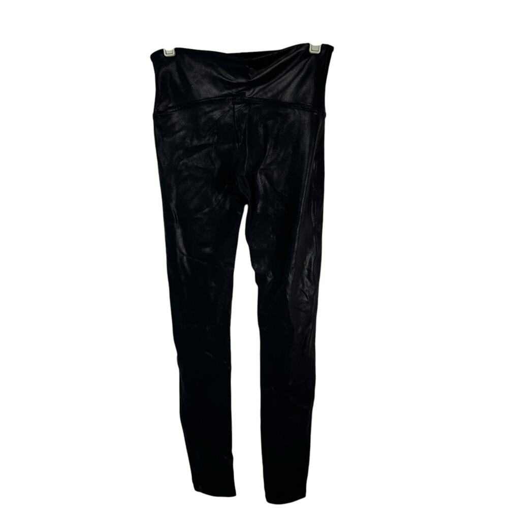SPANX Black Faux Leather Leggings Womens Large SPANXshape Stretchy Compression‎ - Picture 5 of 8